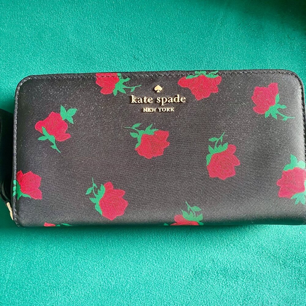 Kate Spade black wallet with red roses!!!